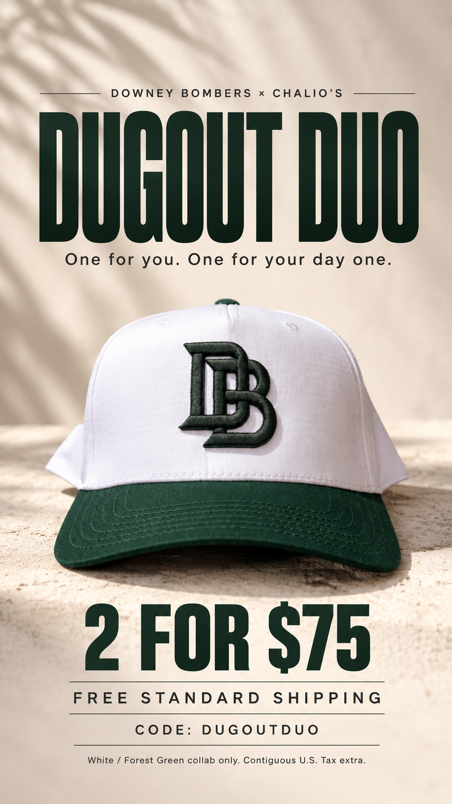 Downey Bombers × Chalio’s white and forest green cap